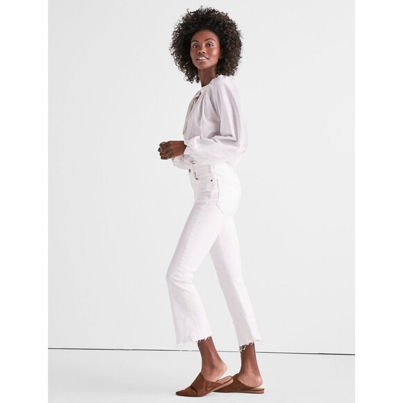 Lucky Brand Bridgette Cropped Boot Jean Clean White Released Hem Size 32 / 14 - Picture 1 of 10